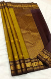 Shobika , Vintage   Kanchipuram traditional Borders with Mayil  Butties Chocolate and Gold Combination Saree  -PDS001KS