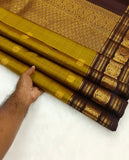 Shobika , Vintage   Kanchipuram traditional Borders with Mayil  Butties Chocolate and Gold Combination Saree  -PDS001KS