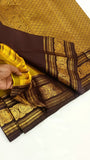 Shobika , Vintage   Kanchipuram traditional Borders with Mayil  Butties Chocolate and Gold Combination Saree  -PDS001KS