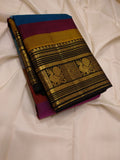 Rainbow Beauty ,  Kanchipuram silk saree with a striking plain black base, elevated by  rainbow weaving body-SACHI001RB