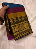 Rainbow Beauty ,  Kanchipuram silk saree with a striking plain black base, elevated by  rainbow weaving body-SACHI001RB