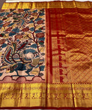 Niharika , Beautiful Hand Drawn Pen Kalamkari in Kanjivaram Silk Saree for women -SACHI001PKS