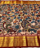 Niharika , Beautiful Hand Drawn Pen Kalamkari in Kanjivaram Silk Saree for women -SACHI001PKS