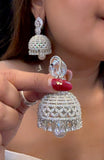 Jonita , Platinum Finish Diamond Inspired Jumka with Back clip for women -JAYDU001DJ