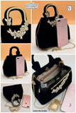 Velvet Crystal-Embellished Party Handbag &Crossbody Sling Bags combo of 6 , for gifting-LUXE001BC