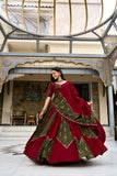 Navratri 2026 ,Red & Green Beautiful Fully stitched Lehenga for women -SOC001BLC