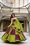 Navratri  2026 , Parrot Green  Beautiful Fully stitched Lehenga for women -SOC001BLB