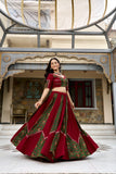 Navratri 2026 ,Red & Green Beautiful Fully stitched Lehenga for women -SOC001BLC