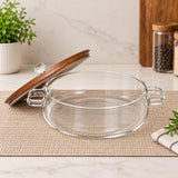 Premium Glass Serving Dish with Wooden lid with Crystal Knob -CP001GSD