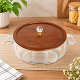Premium Glass Serving Dish with Wooden lid with Crystal Knob -CP001GSD