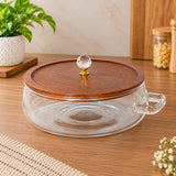 Premium Glass Serving Dish with Wooden lid with Crystal Knob -CP001GSD