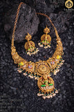 Garima , Antique Gold Finish Bridal Minakari Temple Necklace Set for women -LUCK001MKD