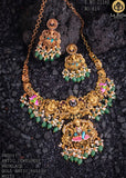 Anagha , Antique Gold Finish Bridal Minakari Temple Necklace Set for women -LUCK001MKE
