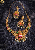 Seema , Antique Gold Finish Minakari Temple Necklace Set for women -LUCK001MKG