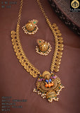 Vedavathi , Antique Gold Finish Minakari Temple Necklace Set for women -LUCK001MKA