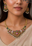 Banumati , Antique Gold Finish Minakari Temple Necklace Set for women -LUCK001MKA