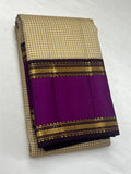 Kangana , Checked Pattern Kanjivaram Silk Saree with Purple Borders ,2 Gram Gold Zari and Pallu -PRS001CKSA
