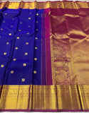 Padmavathi , Deep Blue and Magenta combination Kanjivaram Silk Saree with 2 Gram Gold Zari and Pallu -PRS001CKSB