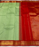 Anuradha, Green Checked Pattern Kanjivaram Silk Saree with Red Borders and Pallu -PRS001CKS