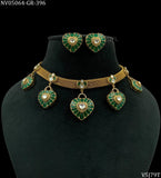 Maushmi , Gold Finish elegant Deep Green Polki Kundan Necklace Set for women -JAYDU001PA