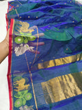 Bunny Love , Designer Blue Double shaded Katan silk saree with Bunny hand border -CHANDERI001KS