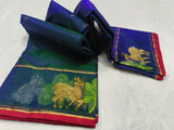 Bunny Love , Designer Blue Double shaded Katan silk saree with Bunny hand border -CHANDERI001KS