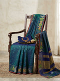 Bunny Love , Designer Blue Double shaded Katan silk saree with Bunny hand border -CHANDERI001KS