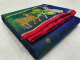 Bunny Love , Designer Blue Double shaded Katan silk saree with Bunny hand border -CHANDERI001KS