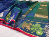 Bunny Love , Designer Blue Double shaded Katan silk saree with Bunny hand border -CHANDERI001KS