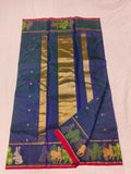 Bunny Love , Designer Blue Double shaded Katan silk saree with Bunny hand border -CHANDERI001KS