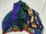 Bunny Love , Designer Blue Double shaded Katan silk saree with Bunny hand border -CHANDERI001KS