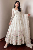 WHITE DESIGNER  EMBROIDERY SEQUINS WORK ON SILK FABRIC GOWN PANT AND DUPATTA SET -AFREE001WK