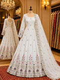 WHITE DESIGNER  EMBROIDERY SEQUINS WORK ON SILK FABRIC GOWN PANT AND DUPATTA SET -AFREE001WK