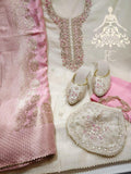 Pink Love , Embroidered Chanderi Shirt with Gota Patti, Zardozi &amp; Pearl Work with Potli and Jutti -SANWA001PCS