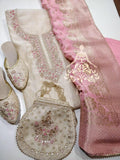 Pink Love , Embroidered Chanderi Shirt with Gota Patti, Zardozi &amp; Pearl Work with Potli and Jutti -SANWA001PCS