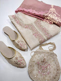 Pink Love , Embroidered Chanderi Shirt with Gota Patti, Zardozi &amp; Pearl Work with Potli and Jutti -SANWA001PCS
