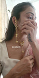 Raveena , Jadau minimal Heritage style Necklace Set with With long hanging ear chain -JAYDU001MN