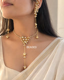 Raveena , Jadau minimal Heritage style Necklace Set with With long hanging ear chain -JAYDU001MN