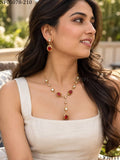 Esther , Antique Gold Finish Red Stone studded Designer Necklace Set for women -SIP001DN