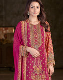 Gorgeous 'C ' cut kurta paired with  Sarara in pure crepe fabric with statement print intricate hand embroidered neckline Duppatta - FOF001PP