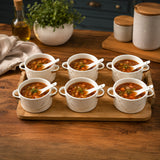 Elegant Soup set Made from premium porcelain with Spoons and Wooden Tray -CP001SBC