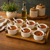 Elegant Soup set Made from premium porcelain with Spoons and Wooden Tray -CP001SBC