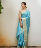 Beautiful South Indian Celebrity Trisha Inspired Blue Kanjivaram Soft Silk Saree with Brocade Blouse -SRI001TS