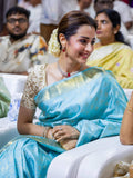 Beautiful South Indian Celebrity Trisha Inspired Blue Kanjivaram Soft Silk Saree with Brocade Blouse -SRI001TS