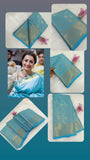 Beautiful South Indian Celebrity Trisha Inspired Blue Kanjivaram Soft Silk Saree with Brocade Blouse -SRI001TS