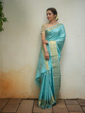 Beautiful South Indian Celebrity Trisha Inspired Blue Kanjivaram Soft Silk Saree with Brocade Blouse -SRI001TS