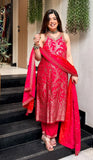 Suhani , Karwachauth 2026 Special Premium Silk Brocade Detailing Kurti with intricate handwork , Pants and Duppatta - DP001KW
