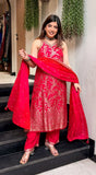 Suhani , Karwachauth 2026 Special Premium Silk Brocade Detailing Kurti with intricate handwork , Pants and Duppatta - DP001KW