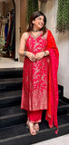 Suhani , Karwachauth 2026 Special Premium Silk Brocade Detailing Kurti with intricate handwork , Pants and Duppatta - DP001KW