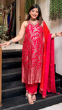 Suhani , Karwachauth 2026 Special Premium Silk Brocade Detailing Kurti with intricate handwork , Pants and Duppatta - DP001KW